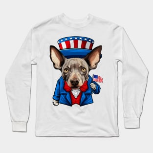 Funny 4th of July Hairless Terrier Dog Long Sleeve T-Shirt